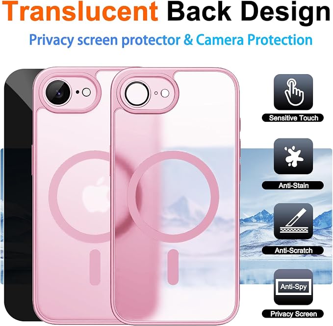 Magnetic for iPhone 17e Case & iPhone 16e Case, Pink | Full Camera Protection, with Privacy Screen Protector, Compatible with MagSafe, Matte Shockproof Cover for 17 e / 16 e - Image 2