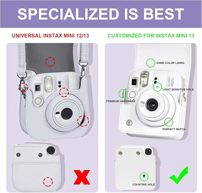 CAIYOULE Camera Case for Fujifilm Instax Mini 13 Instant Camera, White | Mini 13 Protective Camera Case, PU Leather Camera Bag for Fuji Instax Mini 13, with Photo Album, Adjustable Shoulder Strap - Image 4