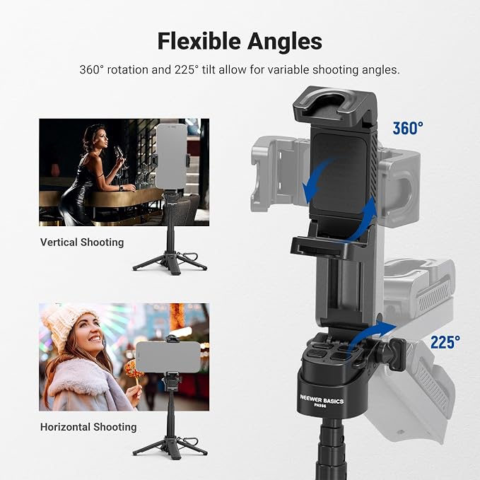 NEEWER Mini Tripod for Phone, Lightweight Foldable Small Selfie Stick Cell Phone Clamp Desk Stand with Remote & Cold Shoe Mounts Compatible with iPhone Android Samsung for Video Recording, PA986 Black - Image 5