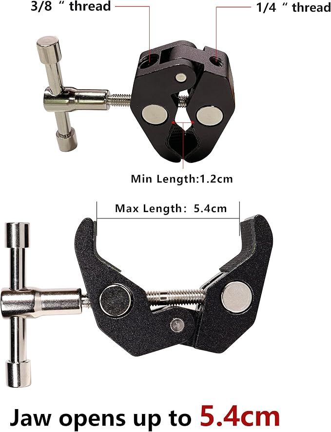Super Clamp with 1/4 and 3/8 Thread for Photography,Camera Monitor, LED Light,Umbrellas, Plate Glass, Cross Bars, Hooks, Shelves, Photo Accessories-2Pack - Image 2