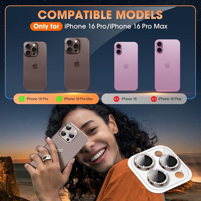 iPhone 16 Pro/16 Pro Max Camera Lens Protector Bling Diamond, Desert | Individual Metal, 9H Hardness, Scratch Resistant, Shockproof, Drop Protection, Case Friendly, Stylish Accessories - Image 5