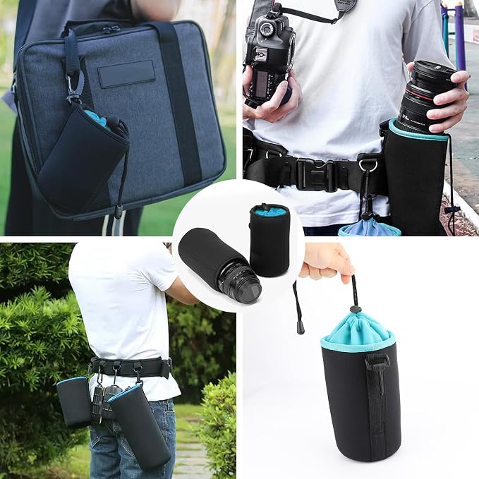4Pcs Camera Lens Case Bag,4 Sizes Blue Water Resistant Protective Lens Pouch Set With Adjustable Drawstring Rotating Clamp,Replacement Compatible Thick Protective Neoprene for Canon,Nikon,Sony,Pentax - Image 7