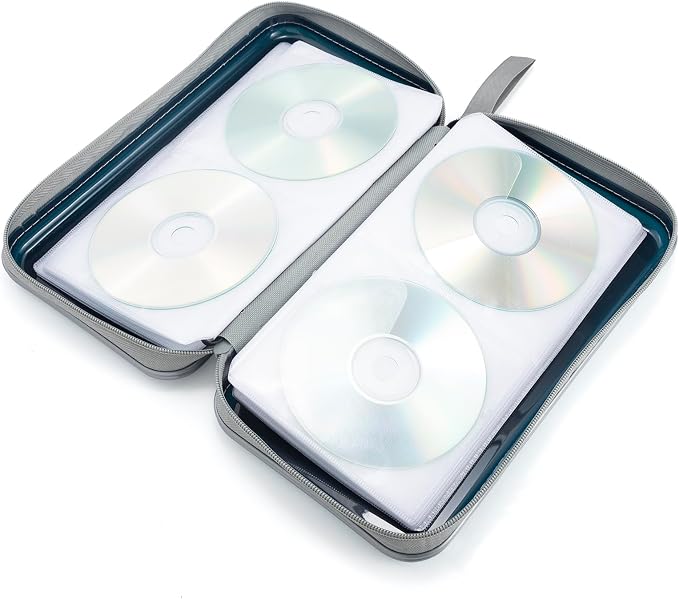 alavisxf xx CD Case, 96 Capacity Hard Plastic Organizer Wallet for Car | CD DVD Holder, Portable Hand Strap, Zipper Closure, Anti-Slip Scratch-Resistant Sleeves, Disc Storage, for Home Office Travel - Image 3