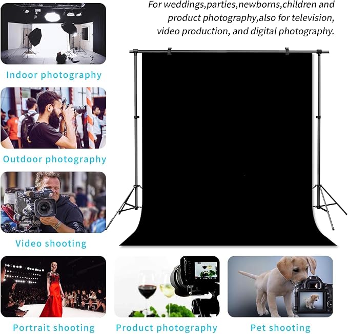 Black Photo Backdrop for Photoshoot Solid Color Background 5x7 ft | Photography Studio Photobooth Curtain for Headshot, Homestudio, Portrait, Video, Meeting, Easy to Install, Washable Fabric - Image 2