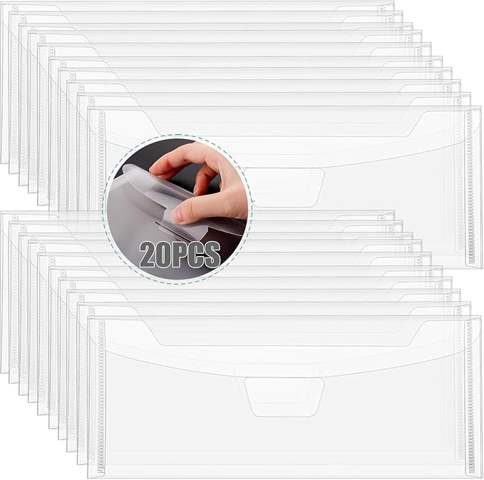 20 Pieces Clear Stamp and Dies Storage Bags,9.4x3.9inch Plastic Scrapbooking Storage Pockets,Scrapbooking Storage Die Storage Envelopes for DIY Card Making Arts Crafts Scrapbooking Supplies by CYFUNDESIGN