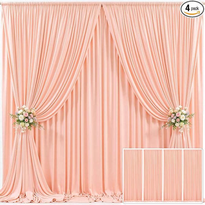 4 Panels Peach Backdrop Curtain for Parties Baby Shower Wrinkle Free Peach Photo Curtains Backdrop Drapes Fabric Decoration for Wedding Birthday Party 20ft(W) x 10ft(H) by Tao-GePartyDecorations