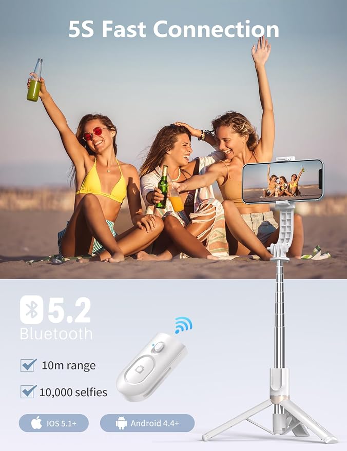 45'' Selfie Stick with Light, Travel Tripod Essentials with Wireless Remote | Portable Cell Phone Tripod Stand, Beach Cruise Ship Essentials for family, Compatible with 4-7.2" All Smartphone - Image 5
