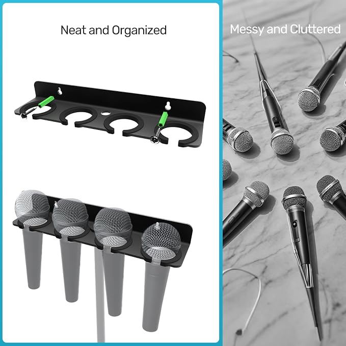 Multi Mic Holder for Stand, Wall Mount for 4 Handheld Wired/Wireless Mics | With Rubber Padding Protection, Fits 5/8"-27 & 3/8"-16 Thread Stand, Holds Up to 4 Dynamic Mics, Sturdy Mic Storage Organizer - Image 3