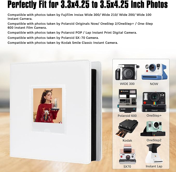 Veicevol 256-Pocket Album for Polaroid i-Type, 600 & SX-70 Photos, White | Designed for Fujifilm Instax Wide Photos, Water-Resistant PU Leather Cover, Front Window, Securely Holds Up to 256 Photos - Image 7