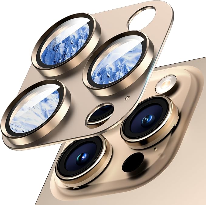 Camera Lens Protector for iPhone 16/15/14 Pro Max & 16/15/14 Pro | Desert Titanium, Aluminum Alloy, 9H+ Glass Camera Cover, Nano Reinforced Adhesive, Anti-Drop, Anti-Scratch, Case Friendly by WumigooProducts