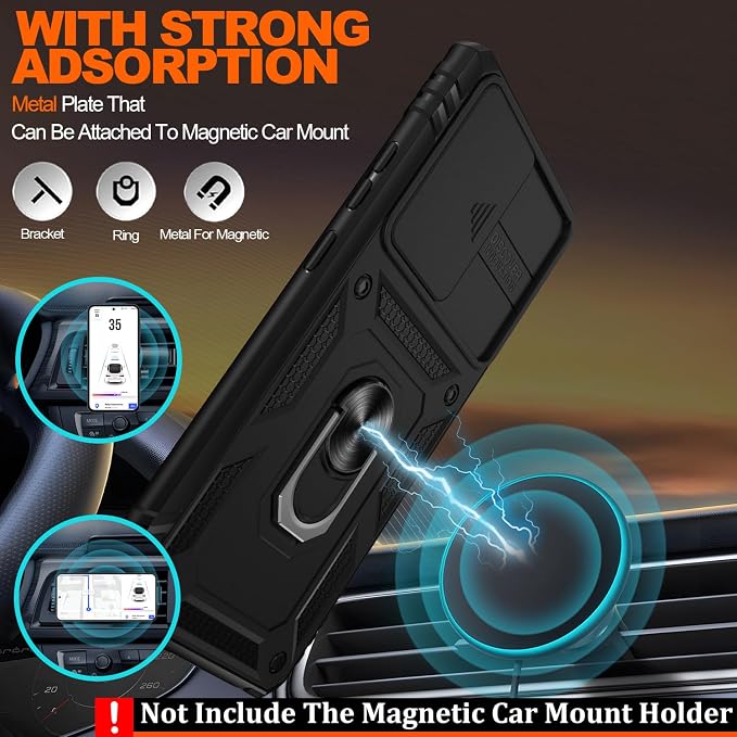 for Samsung Galaxy Note 20 Ultra Case with Screen Protector*2, Note 20 Ultra Phone Case Build in 360° Rotating Ring Kickstand, Military Grade Protective Cover for Note 20 Ultra Phone Black - Image 6