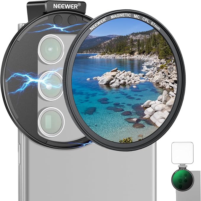 NEEWER 67mm Magnetic CPL Filter, Circular Polarizing Filter with Cold Shoe Phone Camera Lens Clip, Photography Accessories Compatible with iPhone 17 16 Android Samsung Galaxy S25 Ultra by Neewer
