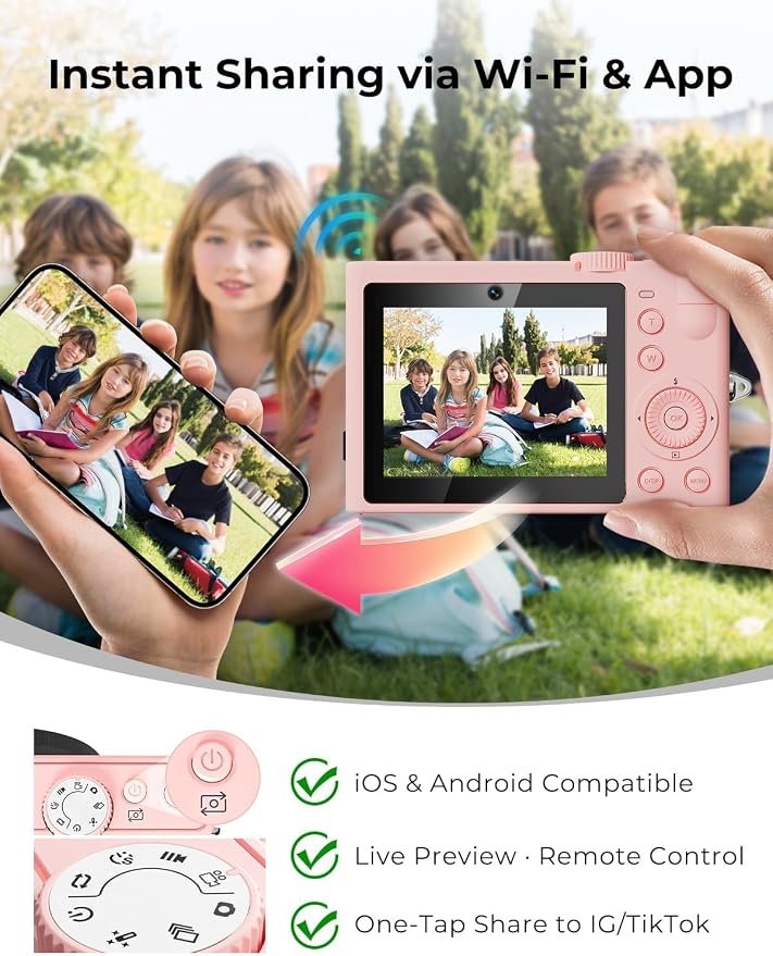 5K 64MP Autofocus Digital Camera, 360° Ring Light with 32GB SD Card | Dual front & rear cameras with 5 instant filters | One‑click skin smoothing | Pocket‑sized | 64MP stills capability - Image 6