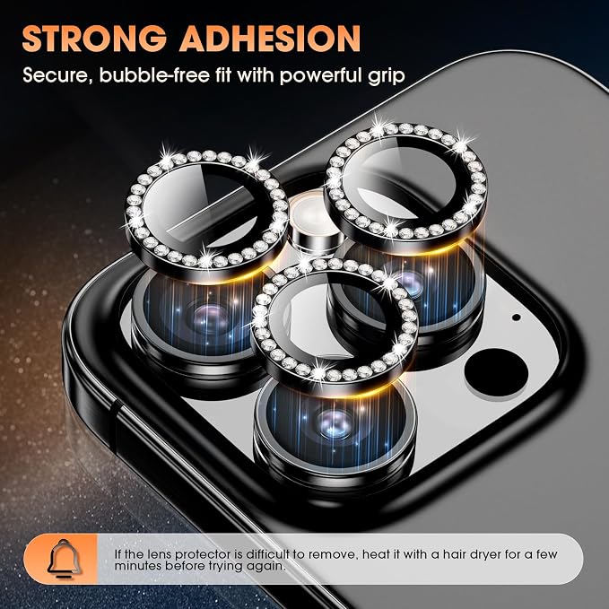 iPhone 16 Pro/16 Pro Max Camera Lens Protector Bling Diamond, Black | Individual Metal, 9H Hardness, Scratch Resistant, Shockproof, Drop Protection, Case Friendly, Stylish Accessories - Image 4