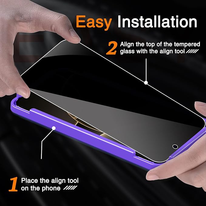 Wiaocit Tempered Glass Privacy Screen Protector for iPhone 16 Pro Max | 3+3 Pack, 9H Hardness, Camera Lens Protector, Installation Frame, Bubble Free, Case Friendly - Image 3