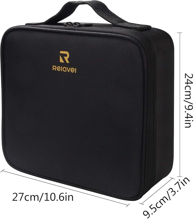 Relavel Travel Makeup Train Case Makeup Cosmetic Case Organizer Portable Artist Storage Bag with Adjustable Dividers for Cosmetics Makeup Brushes Toiletry Jewelry Digital Accessories Black - Image 9