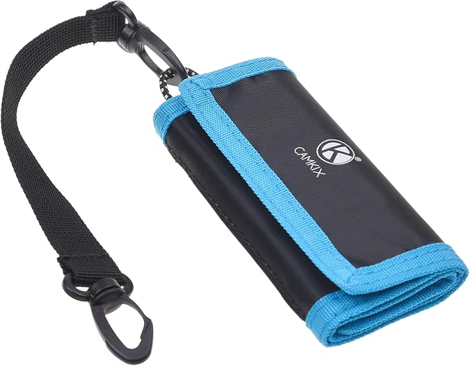 Memory Card Wallet - SD Card Storage - Slim and Foldable with Transparent Slots - Can Carry Up to 15 SD Cards - Straps with Tether Included - (Black/Blue) - Image 6