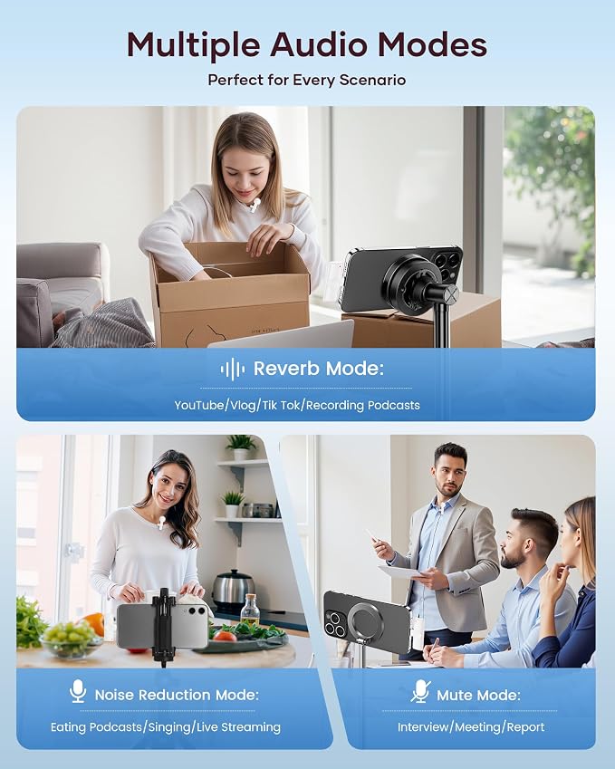 Wireless Microphone for iPhone iPad and Android Phone, 2 Pack Wireless Lavalier Lapel Mic with Noise Reduction, Plug and Play Mini Microphone for Video Recording Interview YouTube TikTok Vlog (White) - Image 8