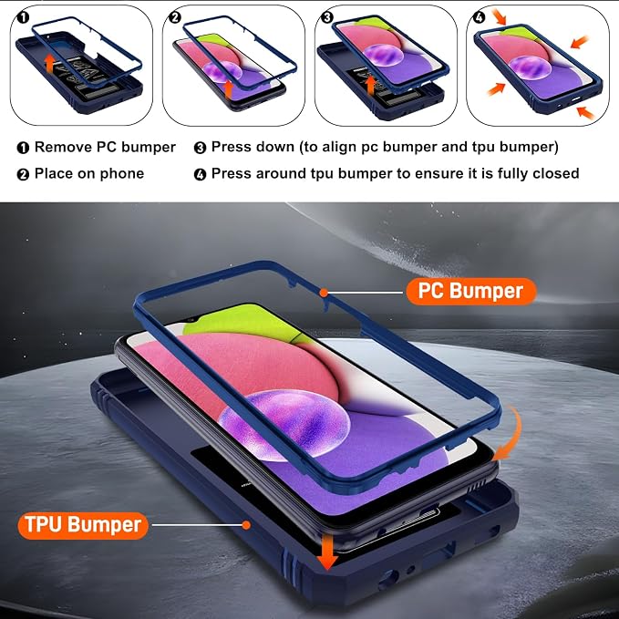 Gritup for Galaxy A03S Phone Case Military-Grade Shockproof with Kickstand | with 2 PCS Screen Protector, Slide Camera Cover, Heavy Duty Outdoor Protection Funda para Galaxy A03s Cover-Blue - Image 4