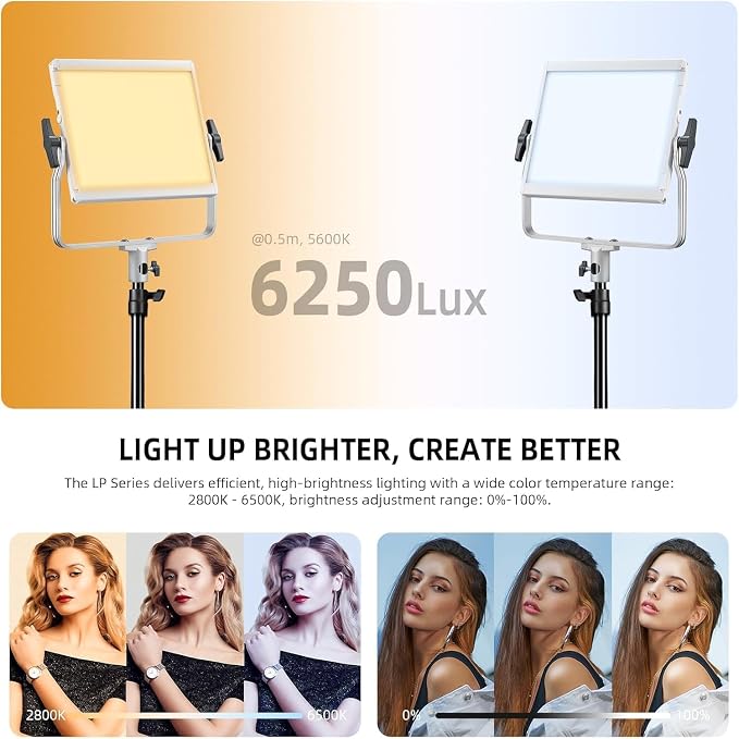 Godox LP400Bi Bicolor LED Video Light with Barndoor, 36W 2800K-6500K 6250Lux LED Panel Light with 11 FX Effects APP Control CRI/TLCI 96+ Dimmable 0-100% Studio Soft Light for Videography - Image 4