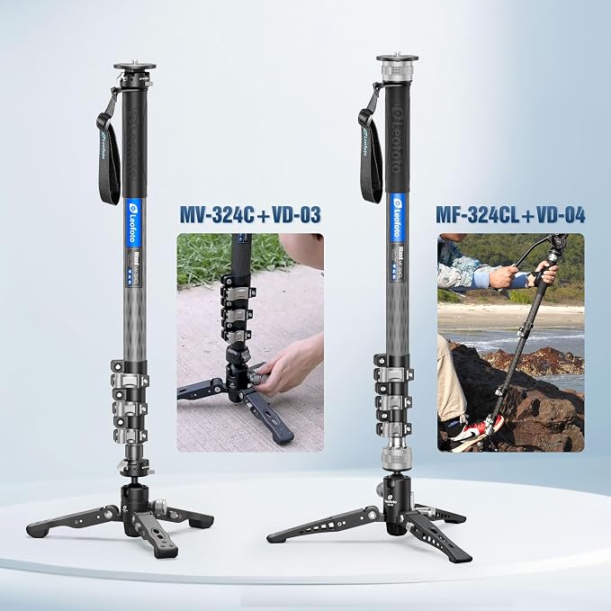 LEOFOTO Carbon Fiber Monopod with Pedal, 75.59" Portable Travel Monopod with Feet for Camera, Max Load 11.02LB/5KG, Compatible with Sony/Canon/Nikon/DSLR (MF-324CL) - Image 6