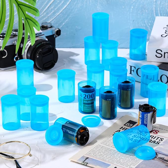 30 Pack Plastic Film Canisters Holder with Lids 35mm Empty Camera Reel Containers Blue Small Storage Bottles for Pills Beads Coins Vitamins Art Supplies Science Experiments Classroom Craft Projects - Image 6