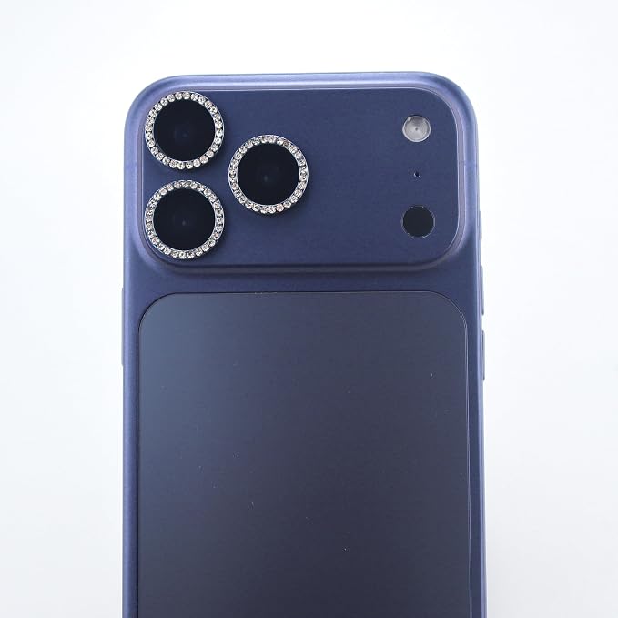 BONVAN for iPhone 17 Pro / 17 Pro Max Camera Lens Protector Bling Glitter Diamond Metal Crystal Tempered Glass Screen Accessories Rhinestones Lens Cover for iPhone 17 Pro/Pro Max (Dark Blue) - Image 6