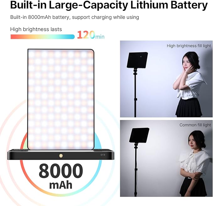 Ulanzi LT003 RGB LED Video Panel Light, 15W Big Panel 2500-9000K 8000mAh | Cri>95 360 Full Color, With Cct, Light Effects Bi- Color Modes, 120-Minute Battery Life For Content Creator Live Broadcast - Image 6