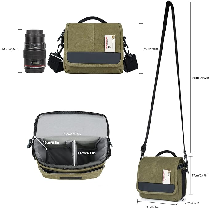 Camera Bag Small Crossbody Camera Shoulder Purse Compact Case | Retro Vintage Cavas Waterproof Sling Shockproof Photography Pouch Insert with Shoulder Strap for DSLR Mirrorless Women Men - Image 4