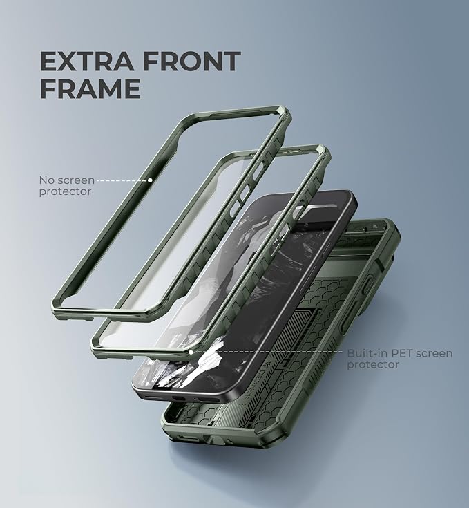 Dexnor for Google Pixel 9 Pro XL Case with Slide Camera Cover & Built-in Screen Protector & Heavy-Duty Kickstand,Full-Body Protective Cover Rugged Bumper Cases for Pixel 9 Pro XL,Army Green(2024) - Image 4