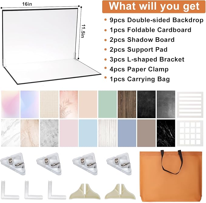 Product Photography Backdrops, 9Pcs 18Patterns Photo Backdrop Board | Double-Sided Photo Background for Food, Jewelry, Beauty, Crafts, for Small Business, UGC Content Creators, 16x11.5in - Image 5