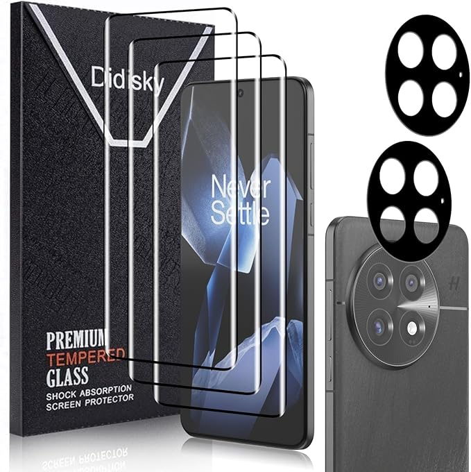 Didisky Screen Protector for Oneplus 13(Not for 13r,13t,13 Pro),3 Pack Tempered Glass Film with 2 Pak Lens Protector,Bubble Free,Easy to Install,Scratch-Resistant,9H Hardness, 3D Curved Full Coverage by Didisky
