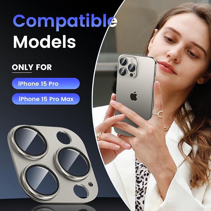 Tensea for iPhone 15 Pro Max/iPhone 15 Pro Camera Lens Protector | Metal Aluminum Alloy Tempered Glass Cover Camera Screen Protector Accessories, Case Friendly - Image 2