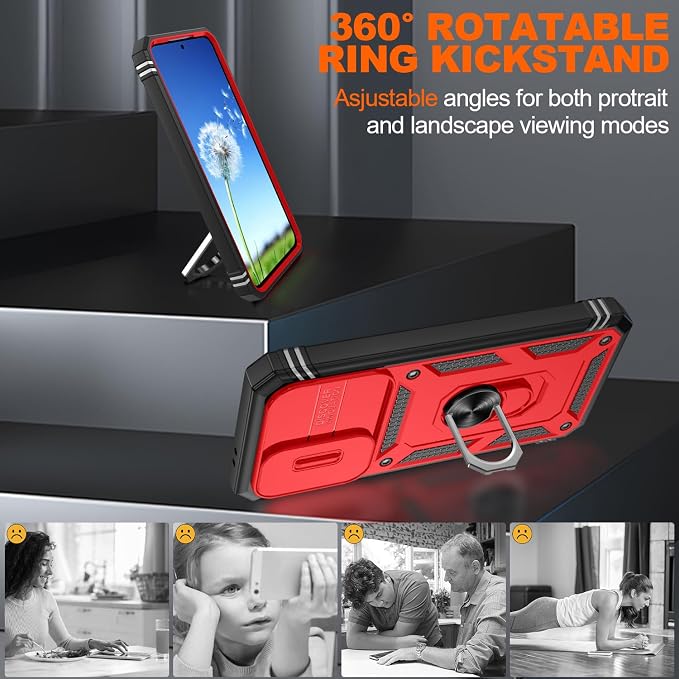 Gritup for Galaxy A37 5G Phone Case: Samsung A37 5G Case with 2*Screen Protector, Magnetic Stand & Slide Camera Cover, Shock Proof Military-Grade para Galaxy A 37 Phone Cover, Red+Black - Image 7