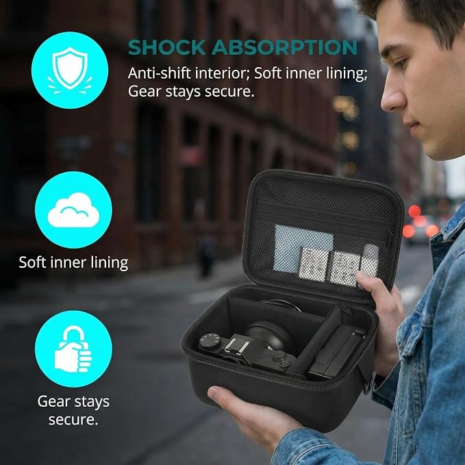 Comecase Large Travel 4K Vlogging Camera Case for Duluvulu/for AUREAPIX | Outdoor Camera Storage with 2 Dividers and Mesh Pocket, for Vloggers and Content Creators, Trip Ready, Jet Black - Case Only - Image 3
