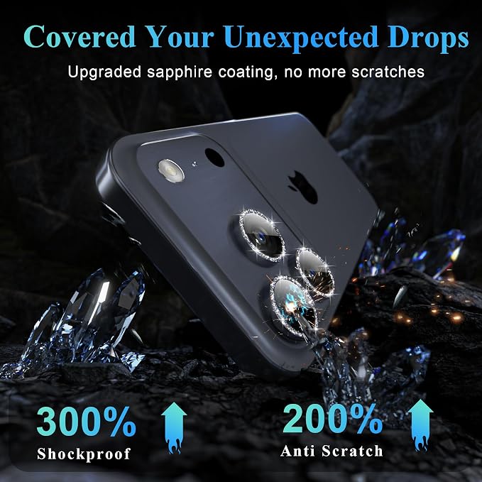 YWXTW Camera Lens Protector for iPhone 17 Pro/iPhone 17 Pro Max, [1 Step Installation Tray] Tempered Glass Screen Protector Metal Individual Camera Cover Accessories Case Friendly (Glitter Blue) - Image 3
