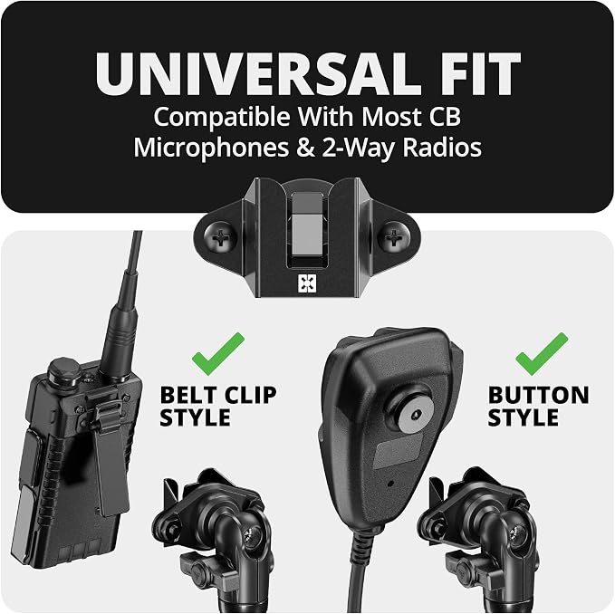 Tackform CB Mic/2-Way Radio Holder with 20mm Ball | All Metal | Compatible with Midland, Uniden, Baofeng, More | for Use with Belt Clip & Round Button Knob | NOT Compatible with 1" / B Sized Systems - Image 3