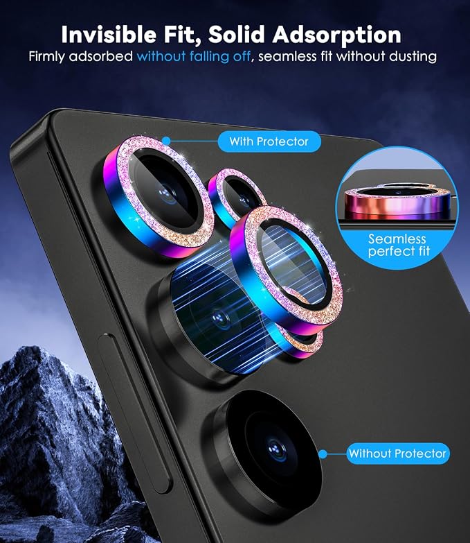 CloudValley for Samsung Galaxy S25 Ultra Camera Lens Protector Bling | 9H Tempered Glass + Aluminum Alloy Lens Protective [Glitter Decoration] Ultra-HD Camera Cover,Glitter Titanium Colorful - Image 4