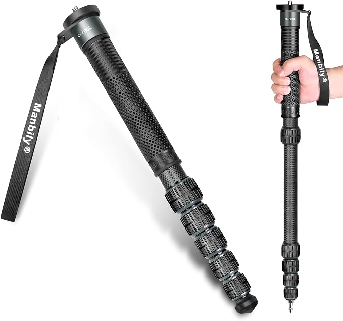 Camera Monopod 69-Inch 32mm Tube Carbon Fiber Walking Stick Monopods for Cameras 6 Sections Portable Compact Travel with Handle, Phone Clip Max. 33lbs for DSLR Video Camcorder Stand (C-666L) by Manbily