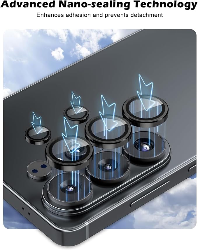 CloudValley for Samsung Galaxy S26 Ultra Camera Lens Protector | 9H Tempered Glass + Aluminum Alloy Lens Protective Ring Ultra-HD Individual Lens Cover,Black - Image 5