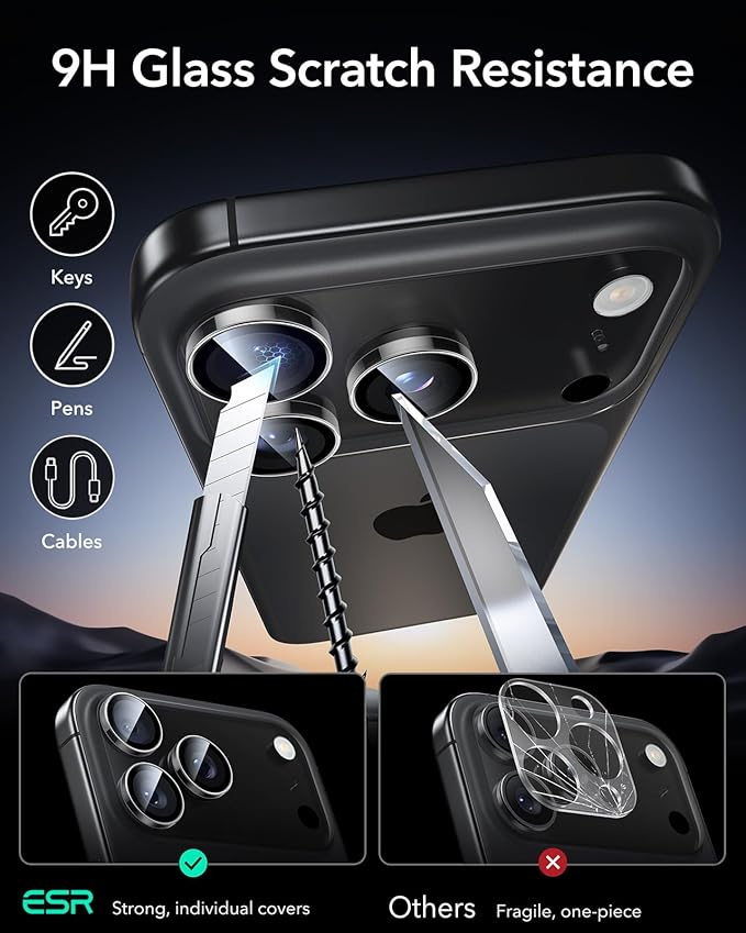 ESR for iPhone 17 Pro Max/17 Pro Camera Lens Protector, 1 Pack, Clear | Individual Camera Cover, 9H Tempered Glass, Original Camera Clarity, for iPhone 17/16/15/14 Pro Max/Pro, Case Friendly - Image 6
