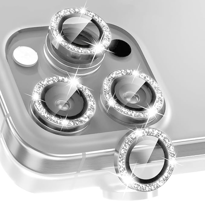 2 Set Camera Lens Protector for iphone 16 Pro Max/16 Pro,Ultra HD 9H Tempered Glass Camera Protector,Anti Scratch Women Girls Shiny Camera Cover for iphone 16 ProMax/16 Pro,Glitter Silver by Unknown