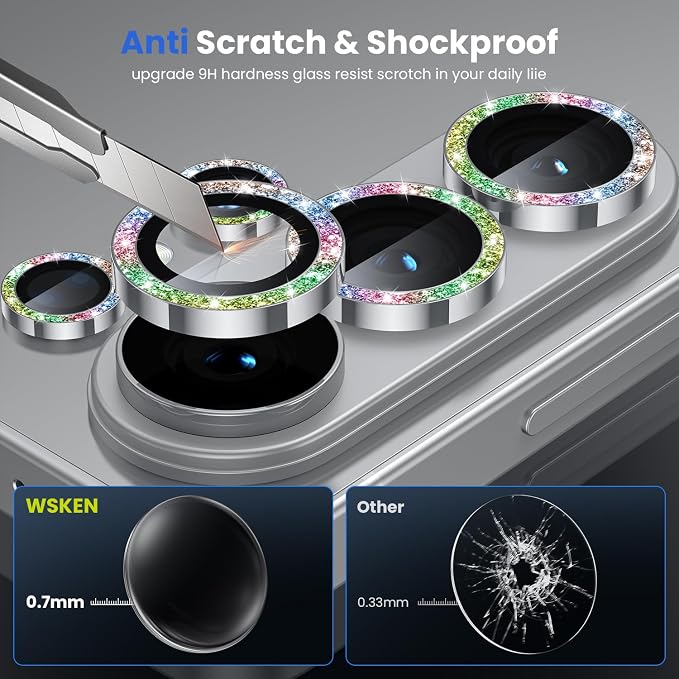 WSKEN for Samsung Galaxy S26 Ultra Camera Lens Protector - Ultra Thin | Case Friendly, 9H Shatterproof Tempered Glass, Anti Scratch Metal Circle, Camera Screen Protector Cover Accessories, Glitter - Image 3