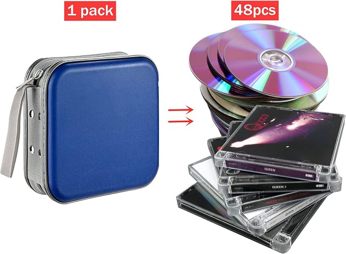 LIOVODE DVD Case, 48 Capacity Hard Plastic CD Case Holder for Car | DVD Storage, Hand Strap, Zipper Closure, Scratch-Resistant Sleeves, CD Storage for Music Blu-Ray Game Disc for Travel Office - Image 2