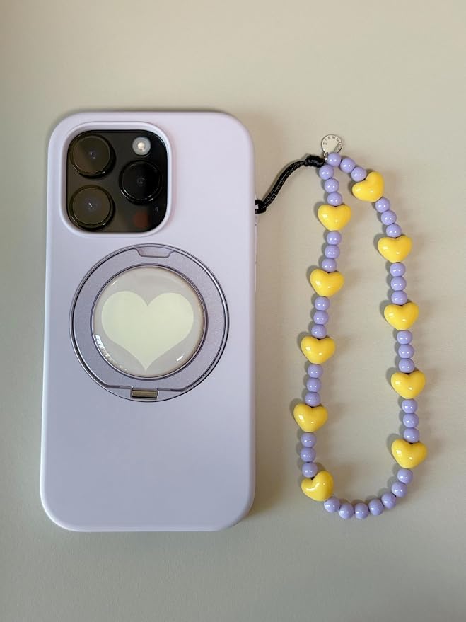 Drawwind Phone Charm Beaded Wristlet Strap Universal Cell Phone Lanyard Cute Bracelet Wrist Strap Beaded Chain String Handmade Accessories for Case Camera Bags (Yellow Hearts) - Image 6