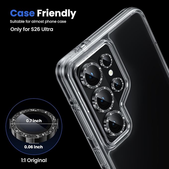 WSKEN for Samsung Galaxy S26 Ultra Camera Lens Protector - Ultra Thin | Case Friendly, 9H Shatterproof Tempered Glass, Anti Scratch Metal Circle, Camera Screen Protector Cover Accessories, Glitter - Image 5