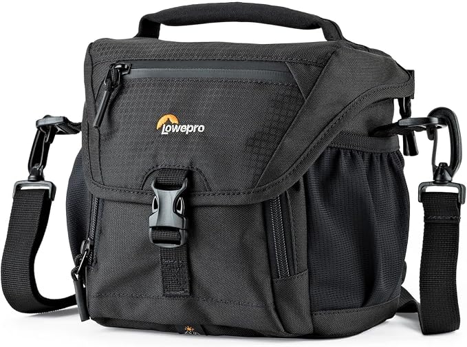 Lowepro LP37117, Nova 140AW II Camera Bag, Customizable, Portable, Fits Mirrorless with 17-85mm Attached Lens, Compact Drone, Flash, Black by Lowepro