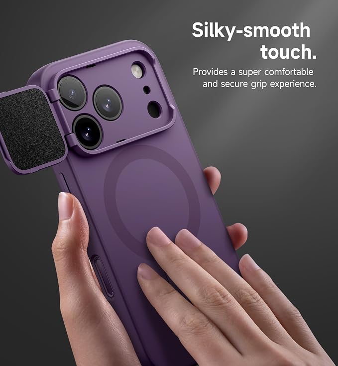 SURITCH for iPhone 17 Pro Max Case with Camera Control Cover, Camera Cover and Adjustable Kickstand, Compatible with MagSafe, Shockproof Bumper Protective Cases 6.9 Inch, Dark Purple - Image 8