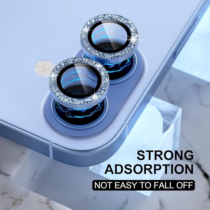 Choiche for iPhone 17 Camera Lens Protector Bling, Glitter-Blue | Ultra HD, 9H Tempered Glass Camera Cover Screen Protector Metal Individual Ring Decoration Accessories, 2-Lens, 6.3-inch - Image 6