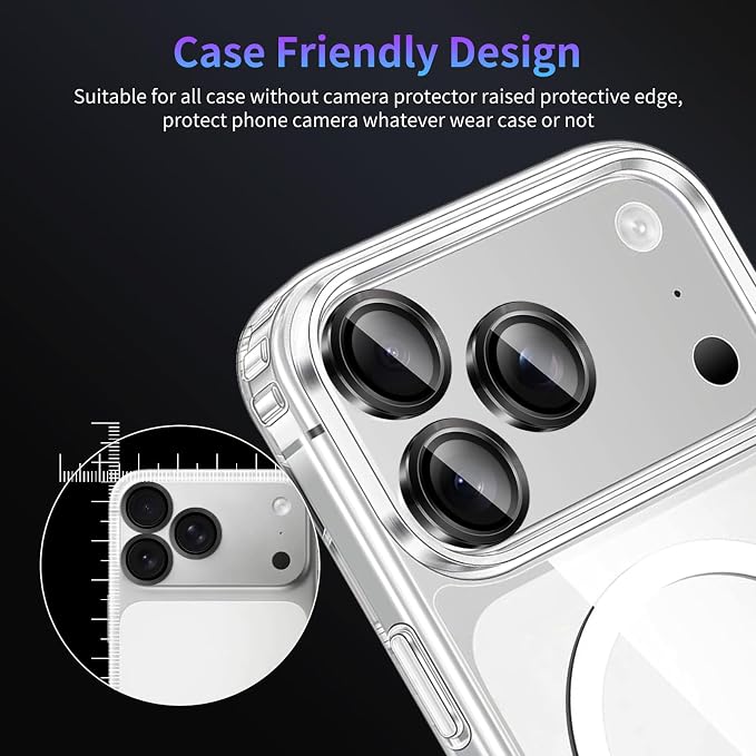 Camera Lens Protector for iPhone 17 Pro/iPhone 17 Pro Max,1 Pack | Tempered Metal Glass Camera Cover Film,HD Clear,Anti-Scratch Lens Screen Protector Film,Case Friendly,Black Titanium - Image 7